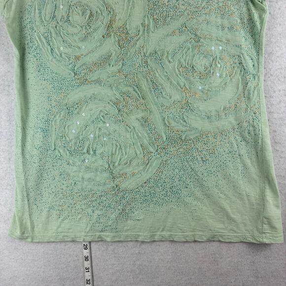 Y2K Style & Co Short Sleeve Top Womens Large 100% Cotton Sequin 3D Tulle Flowers - Picture 9 of 10